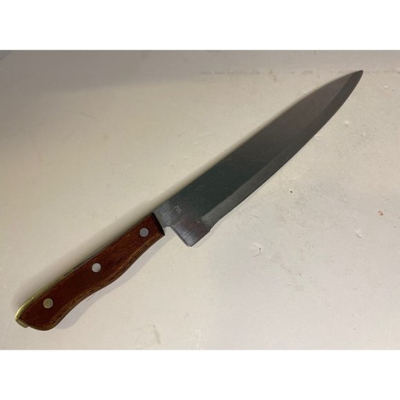 Precision Hollow Ground Wood Handle Three Rivet Full Tang Chef's 9 in. Knife - Picture 9 of 9